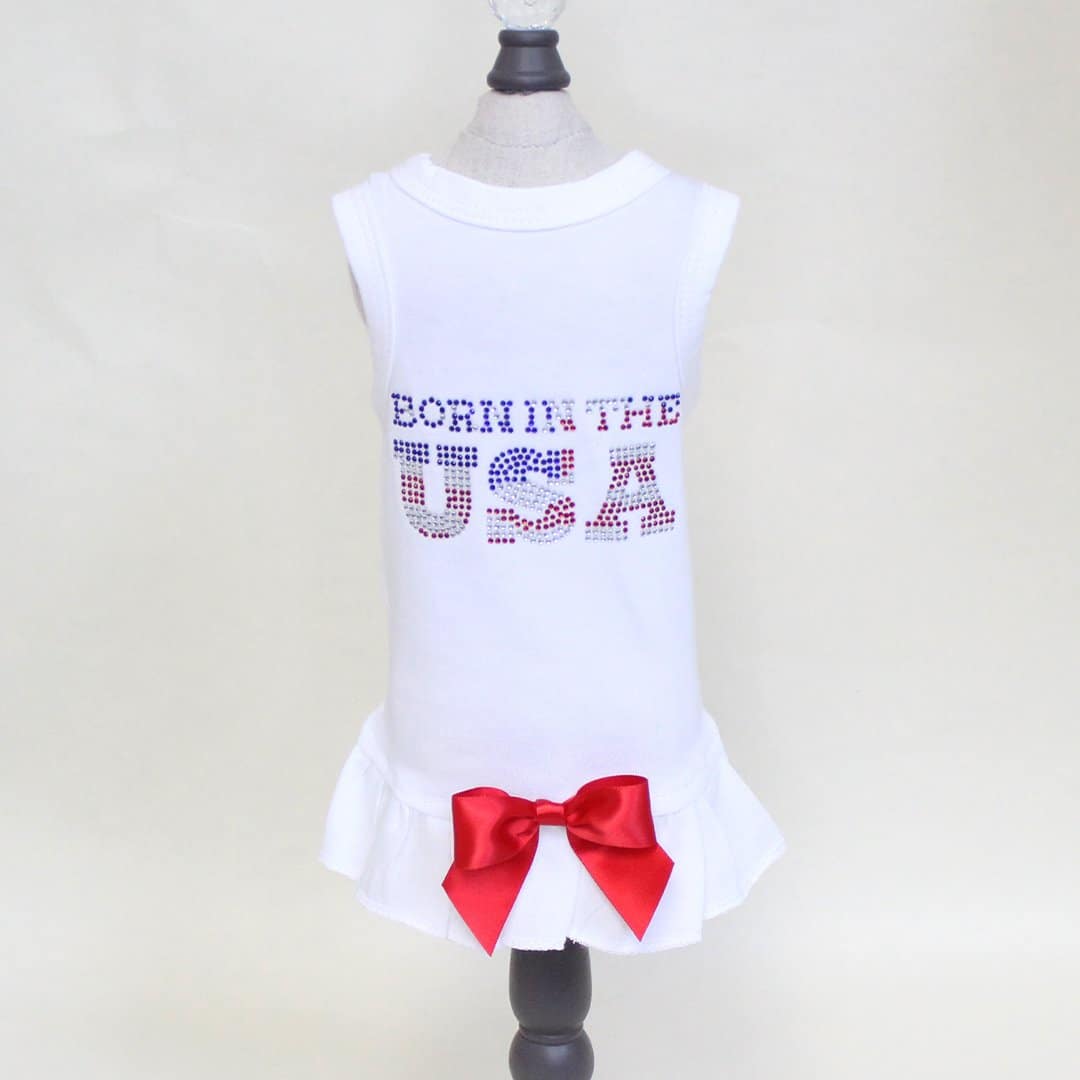 Born In The USA Dog Dress - White image 0