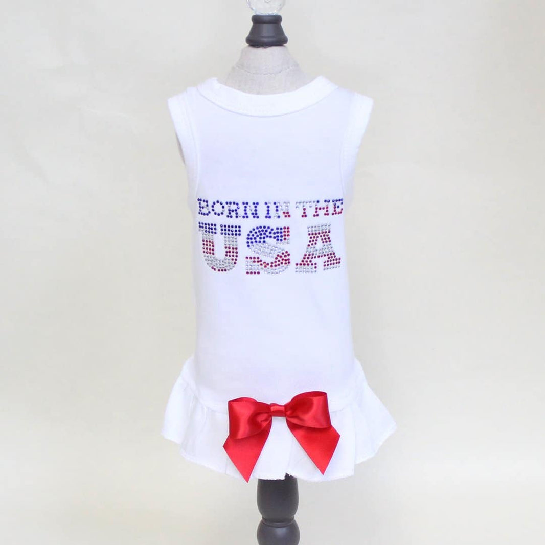 Born In The USA Dog Dress - White image 0