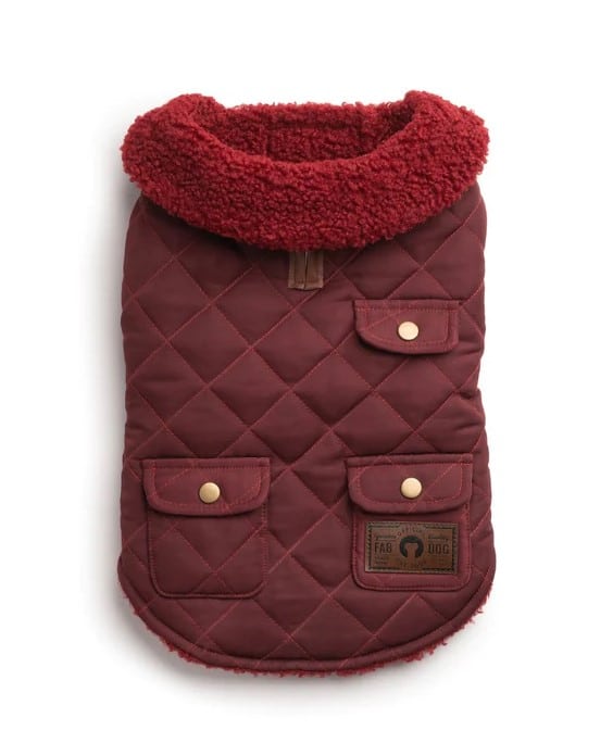 Quilted Shearling Dog Coat Burgundy image 0