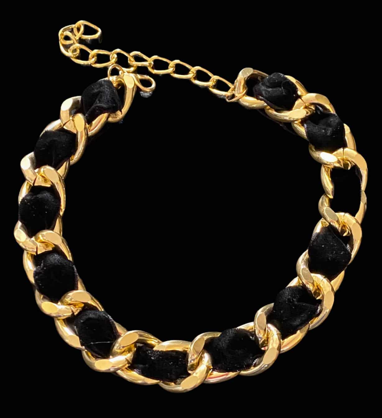 Gold Chain Black Velvet Dog Collar Necklace image 0