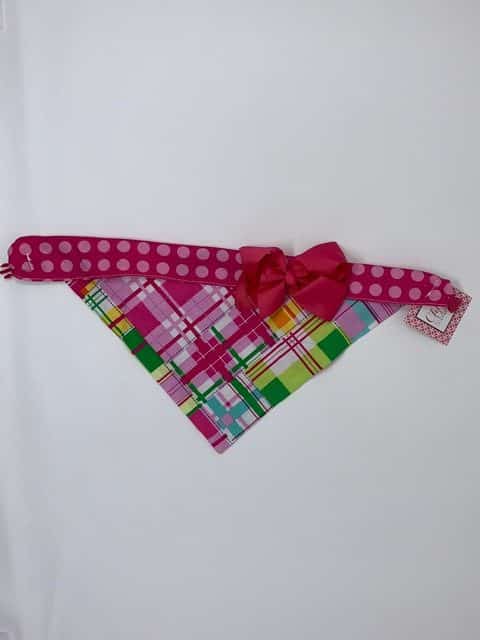 Pink Madras Dog Bandana with Bow image 3