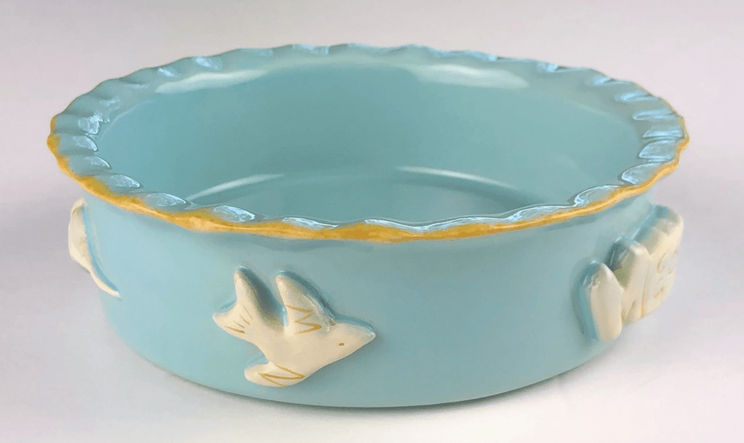 Ceramic Cat Food and Water Bowl - Sky Blue image 1