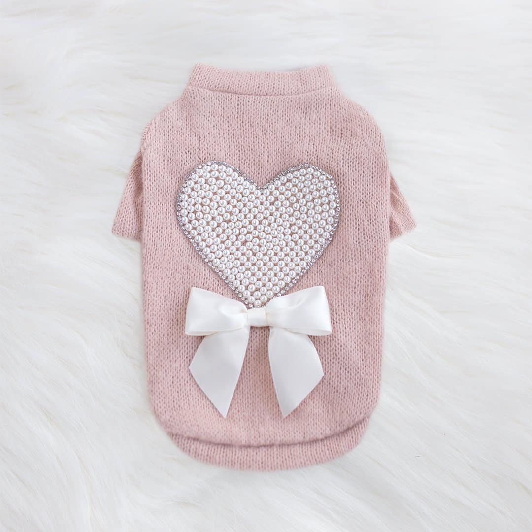 Pearl Heart Dog Sweater - Dusty Rose image 0