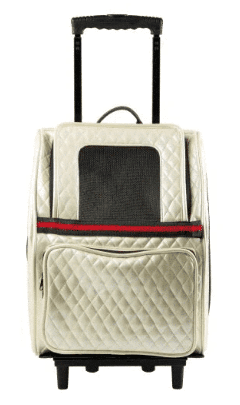 Rio Ivory Quilted with Designer Stripe Dog Carrier on Wheels image 0