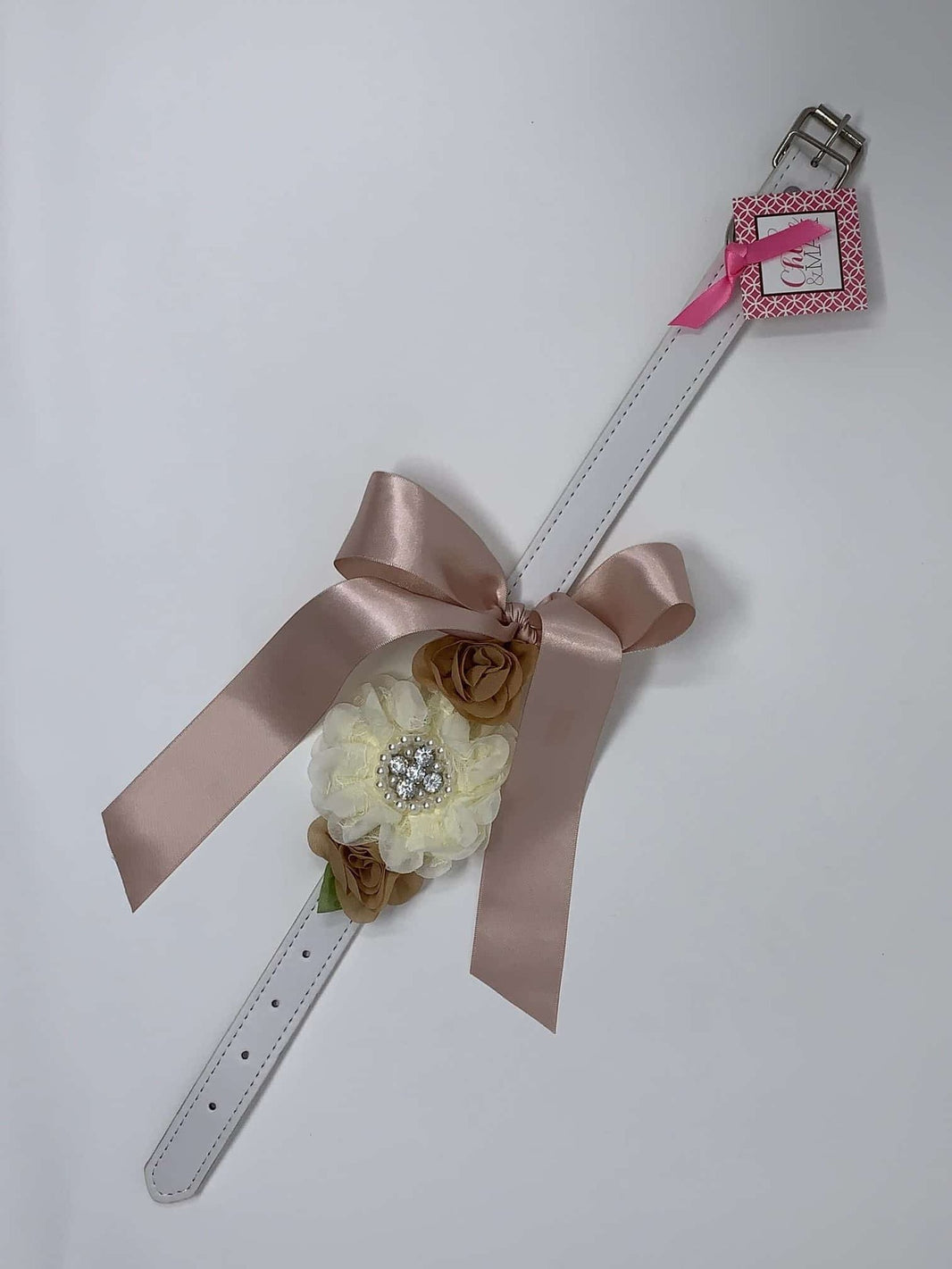 Wedding white – tan Rhinestone collar 2- puccicafe.com