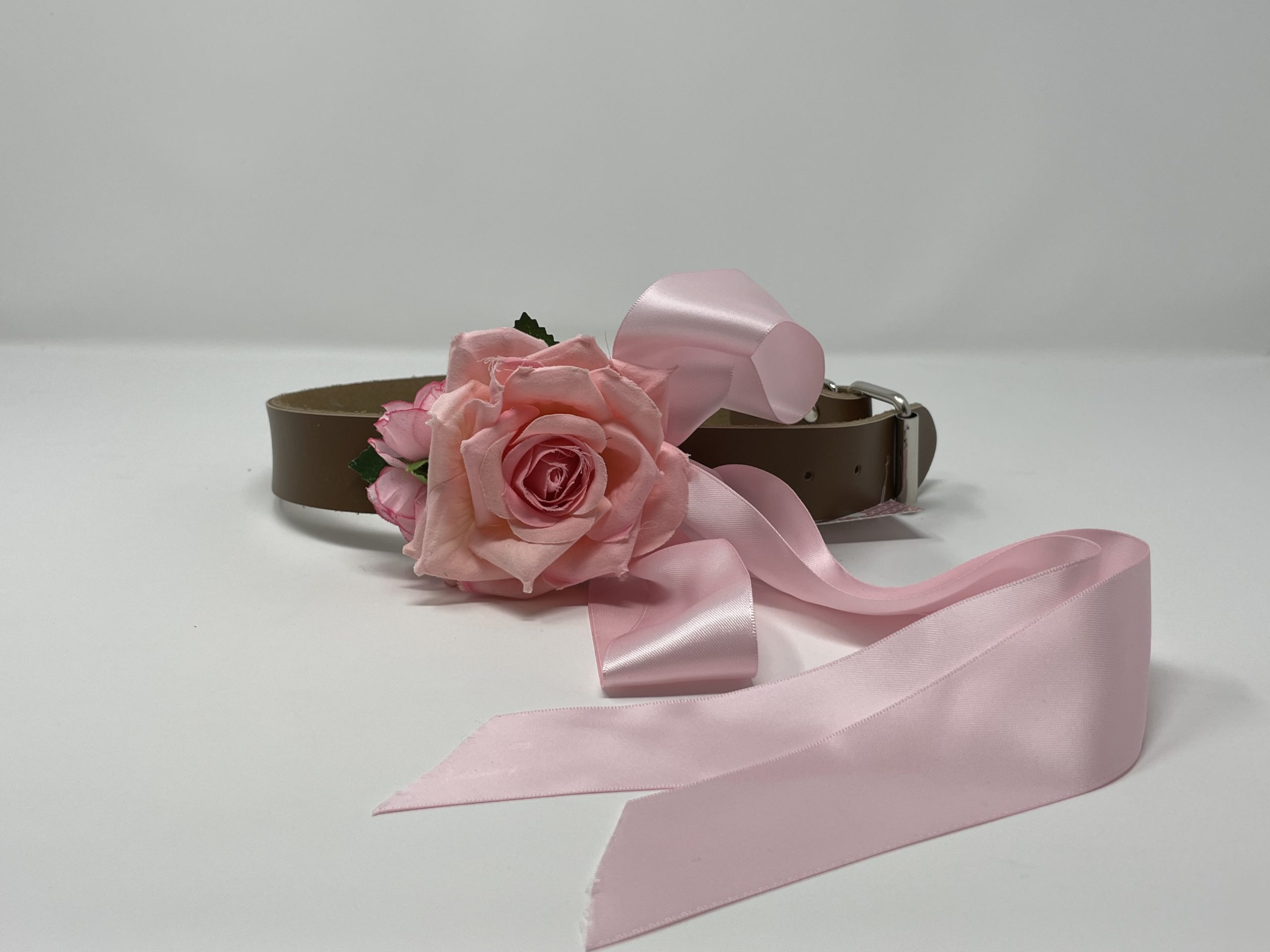 Tan Collar / Light Pink Rose Dog Collar image 0