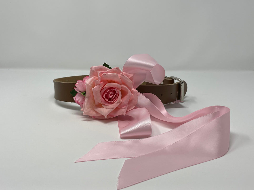 Tan Collar / Light Pink Rose Dog Collar image 0