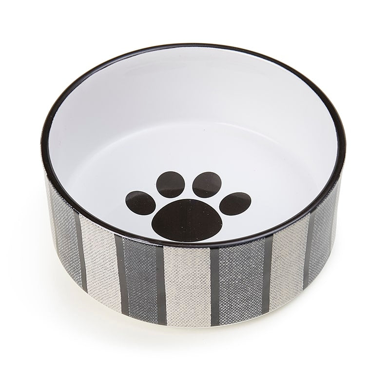 Pinstripe Gray Black Stoneware Dog Bowl - 6 inch image 0