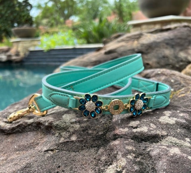 Daisy Dog Leash with Icon in Turquoise & Gold image 0
