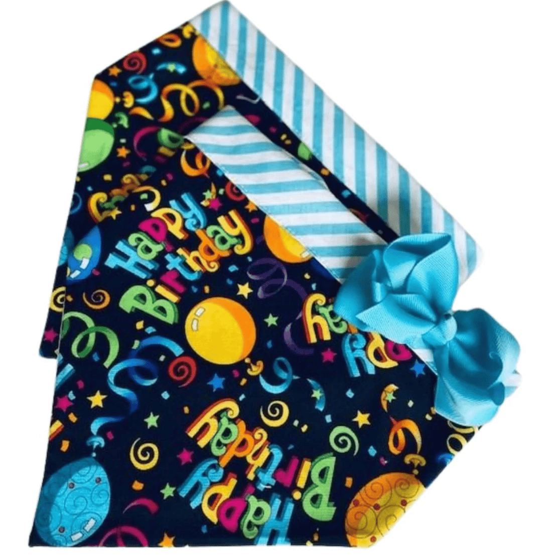 Happy Birthday Aqua Dog Bandana with Bow image 0