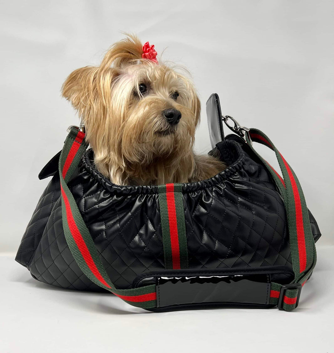 Gigi Dog Sling Black Quilted Carrier with Designer Stripe image 0