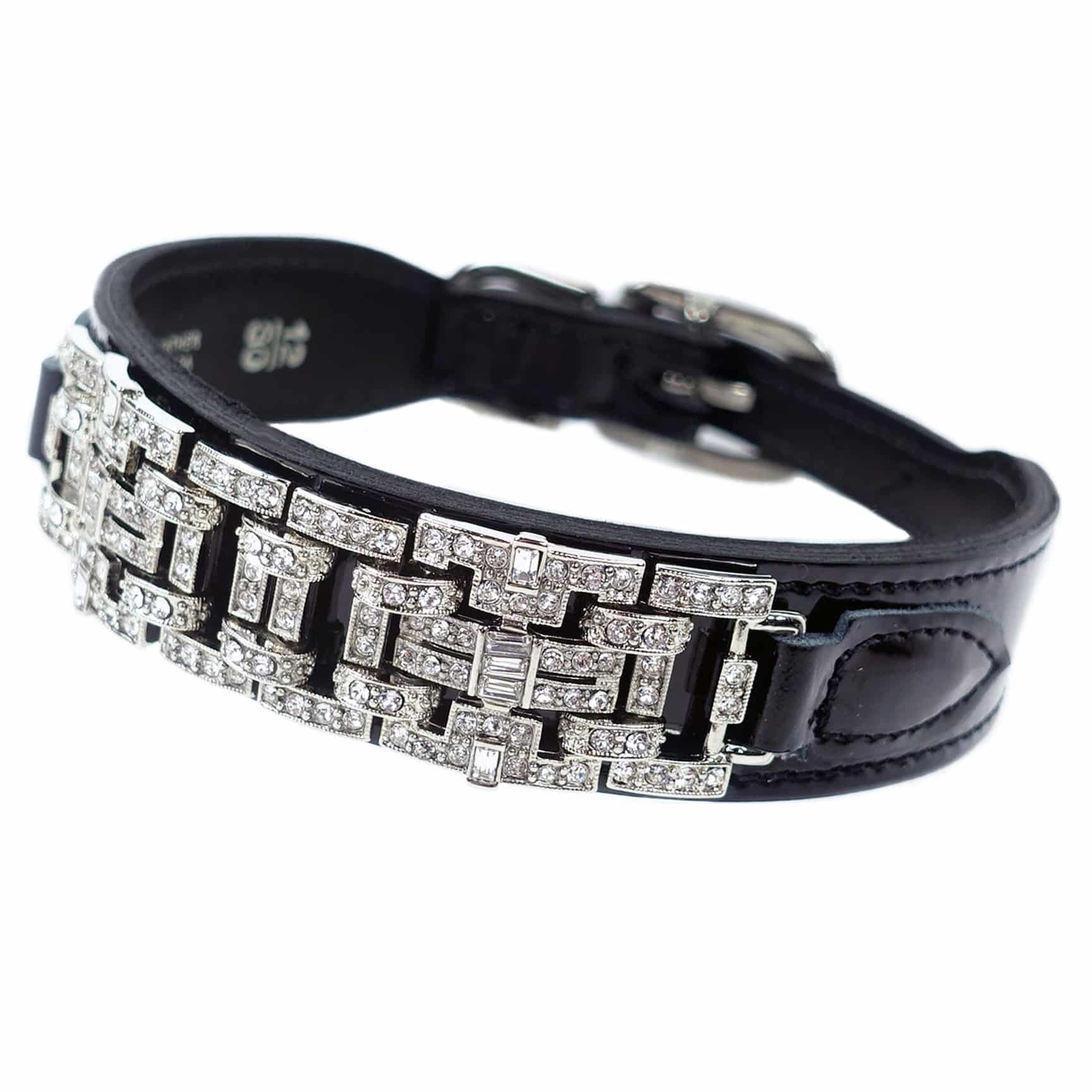 Haute Couture Art Deco Dog Collar in Black Patent & Nickel image 1
