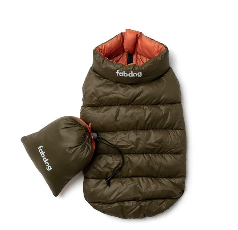 Olive & Orange Pack N' Go Reversible Dog Puffer image 1