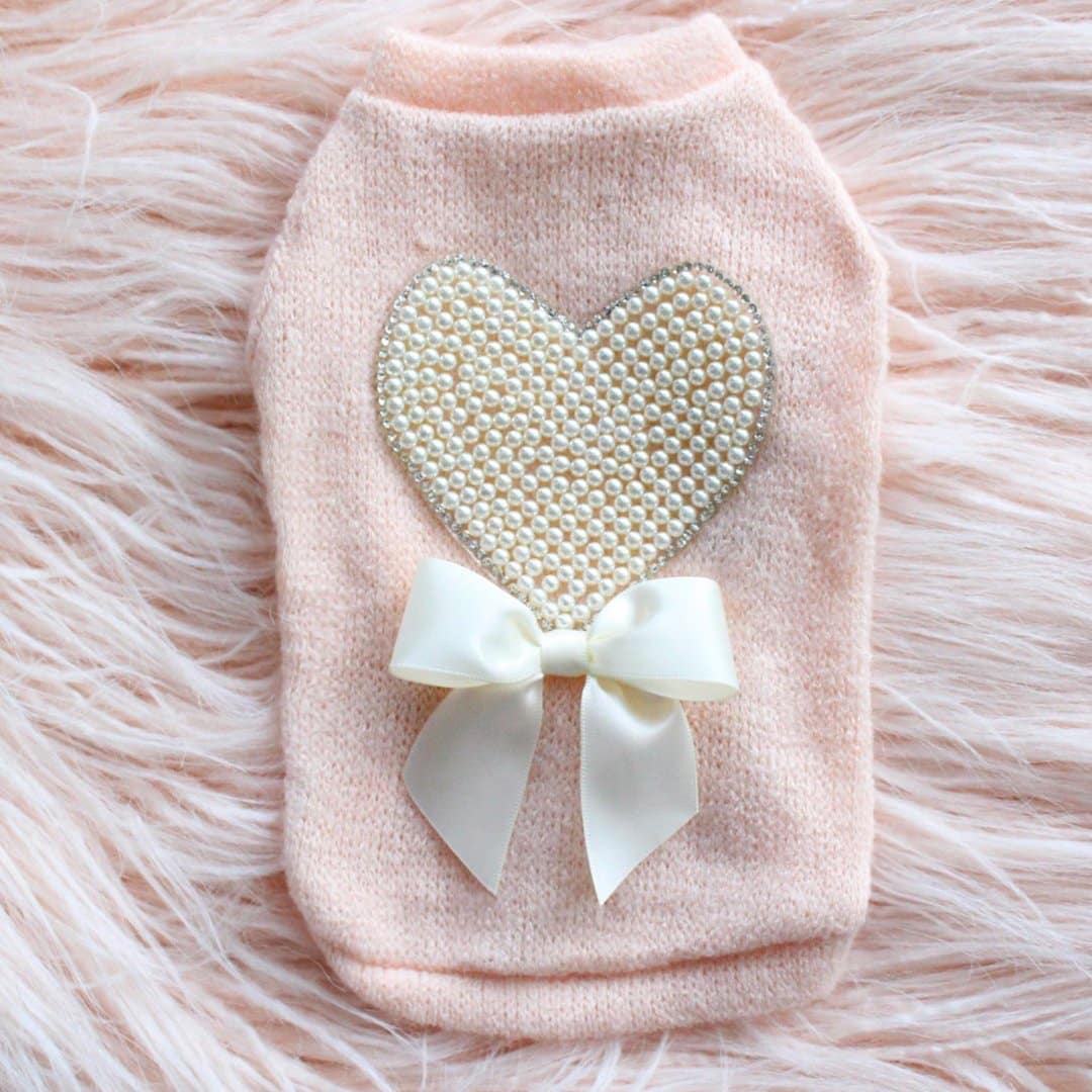 Pearl Heart Dog Sweater - Peach image 0