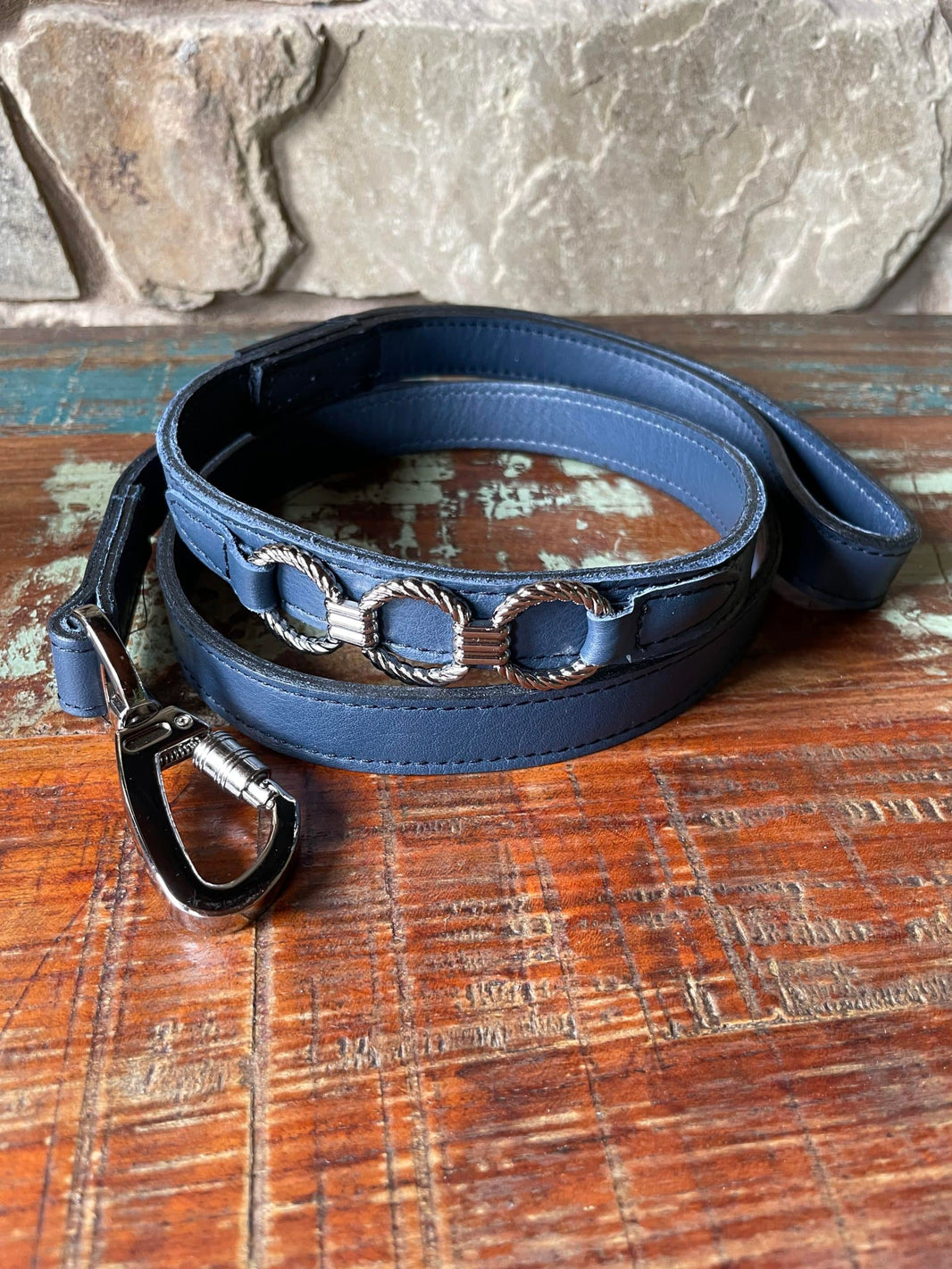 Athena Dog Leash with Icon in French Navy & Nickel image 0
