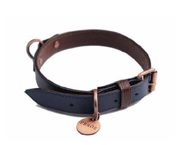 Feroz Leather Dog Collar - Hunter Collection - Navy and Brown, Medium image
