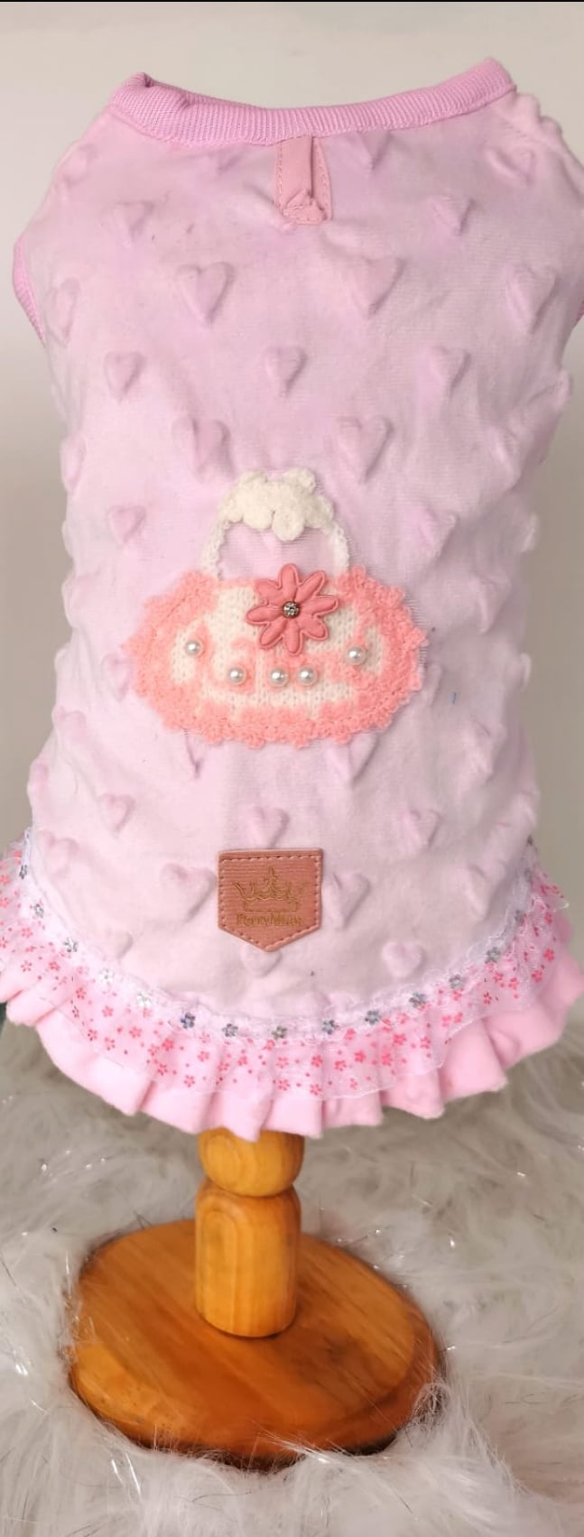 Minky Heart Shapes Fleece Light Pink Dog Dress image 0