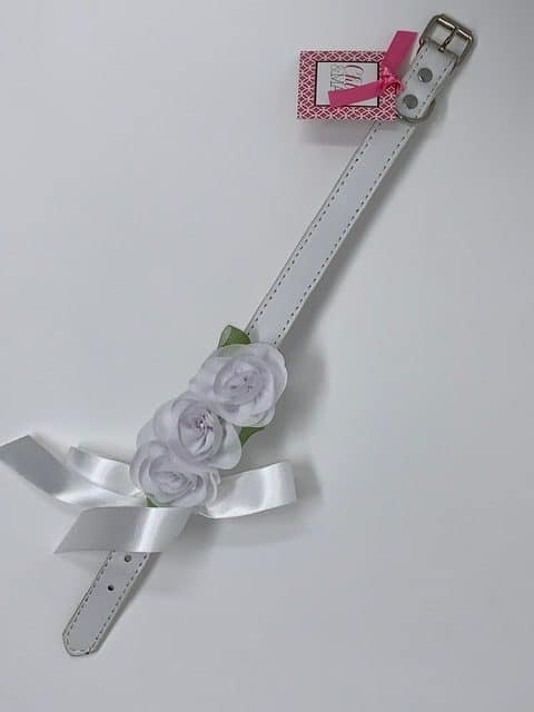 White Dog Collar with White Flowers image 1