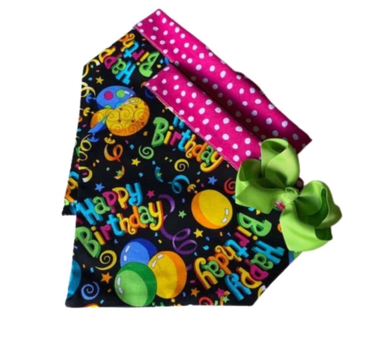Happy Birthday Pink Dog Bandana with Bow image 0