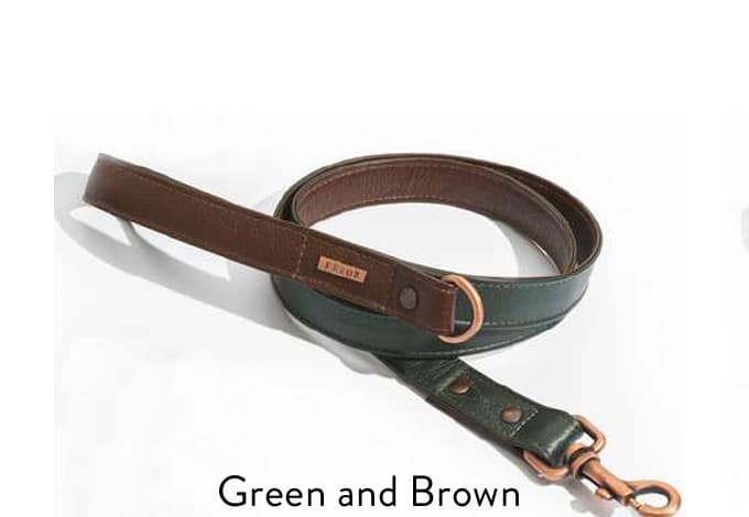 Feroz Leather Dog Leash - Hunter Collection - Hunter Green and Brown, X-Large image