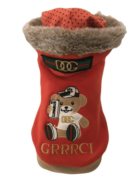 GRRRCI "Selfie Bear" Dog Hoodie - Red image 1