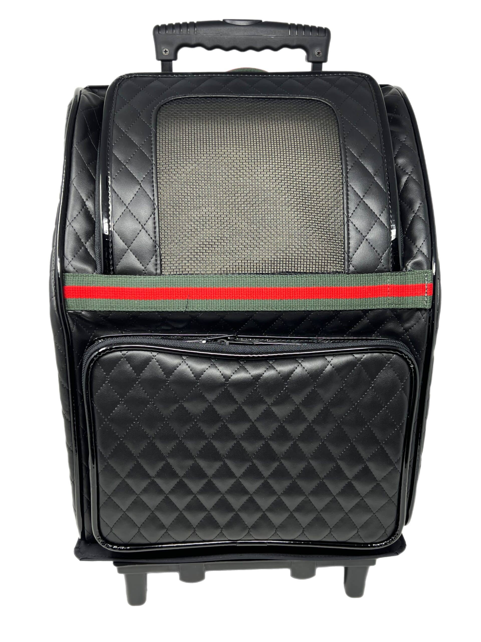 Rio Black Quilted with Designer Stripe Dog Carrier on Wheels image 0