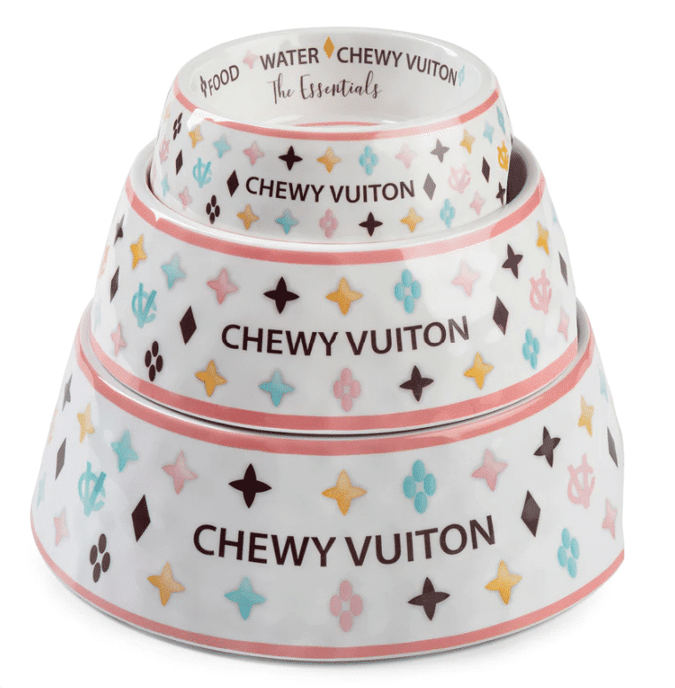 White Chewy Vuiton Dog Bowl image 0