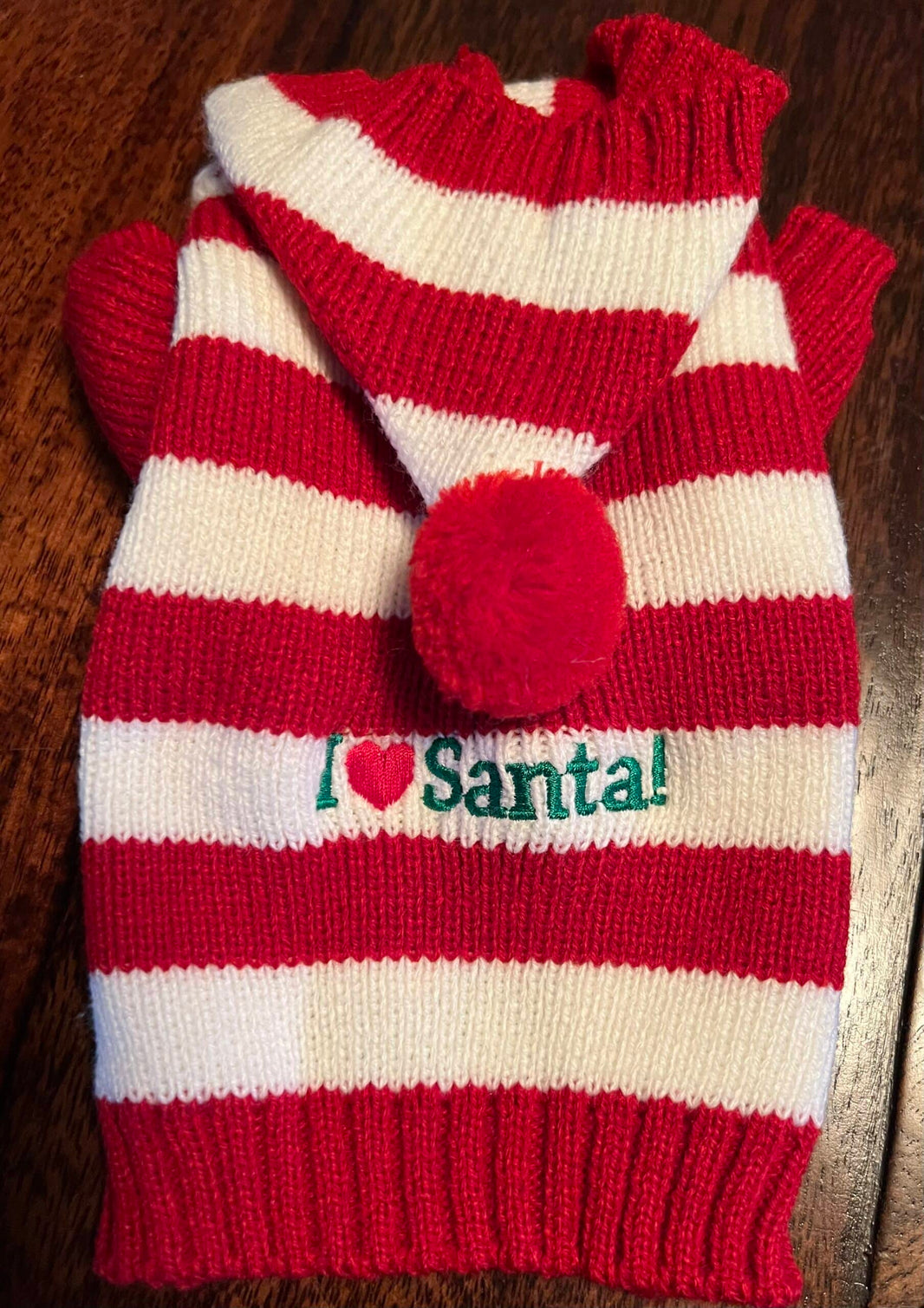 I Love Santa ~ Knit Red and White Dog Hoodie Sweater image 0