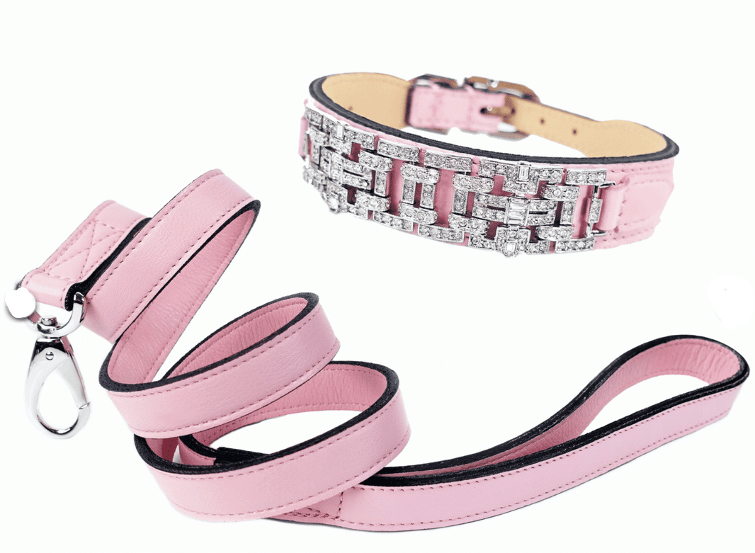 Haute Couture Art Deco Dog Collar in Sweet Pink & Nickel image 1