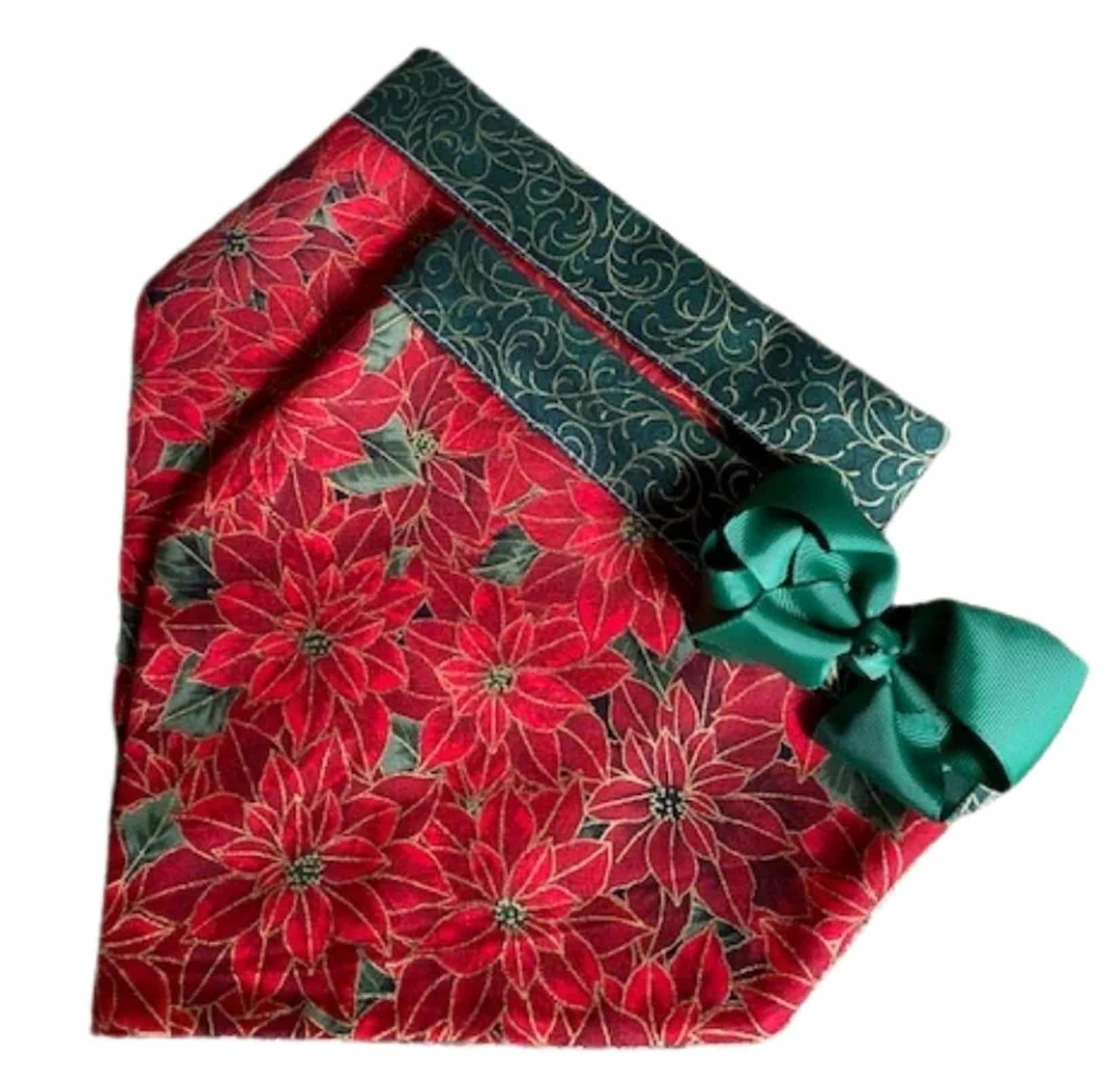 Metallic Poinsettias Dog Bandana with Bow image 0