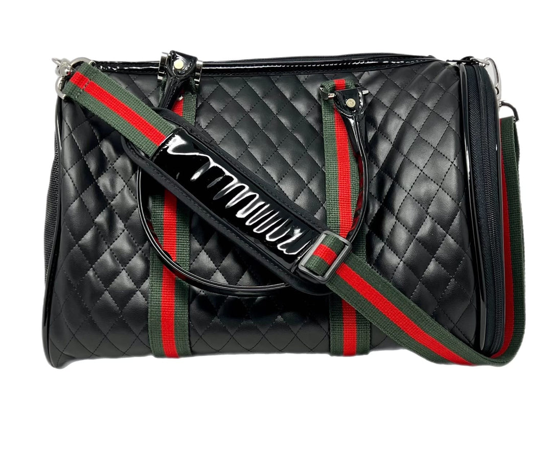 Mini JL Duffel Quilted Black Dog Carrier with Designer Stripes image 1