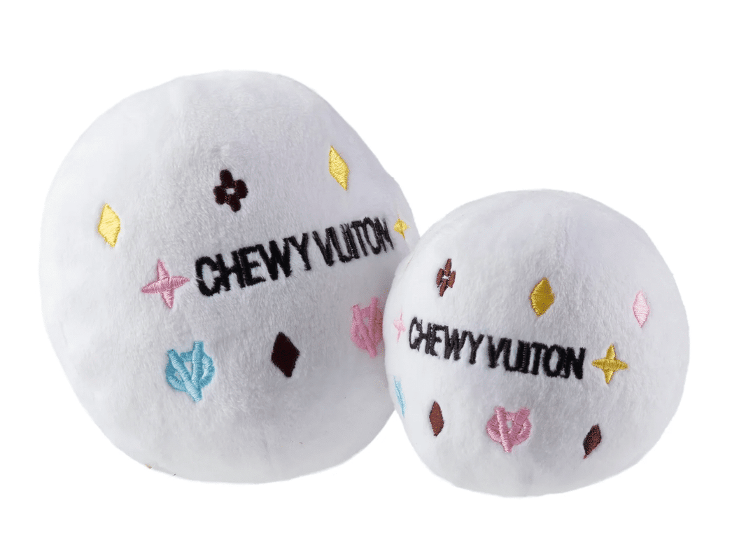 White Chewy Vuiton Ball Dog Toy image 0