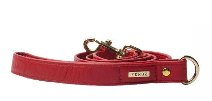 Feroz Leather Dog Leash - Coral Collection - Scarlet Red, Medium image