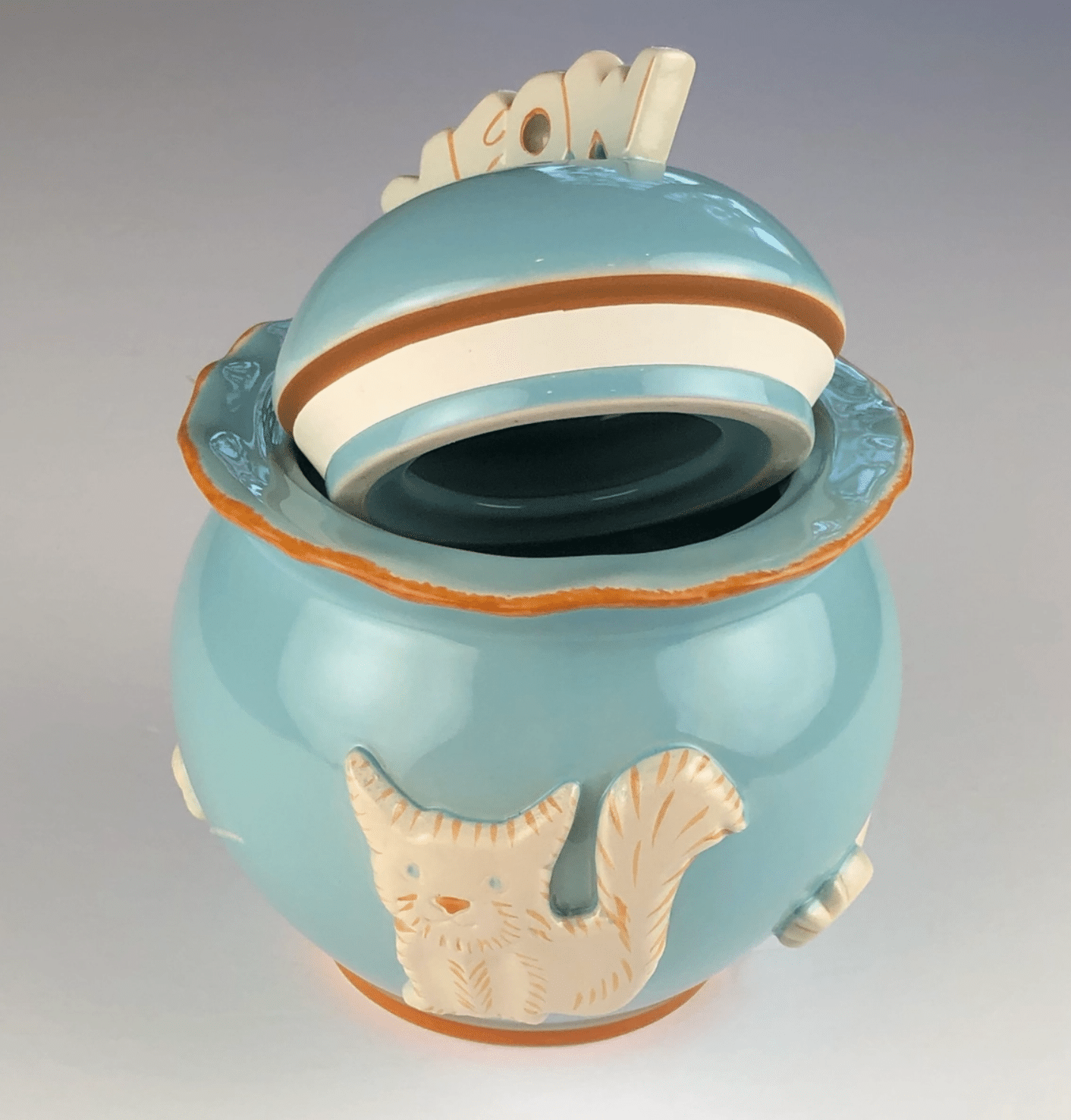 Ceramic Cat Treat Jar - Sky Blue image 2