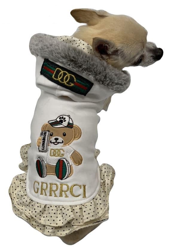 GRRRCI "Selfie Bear" Dog Hoodie with Lace - Ivory image 0