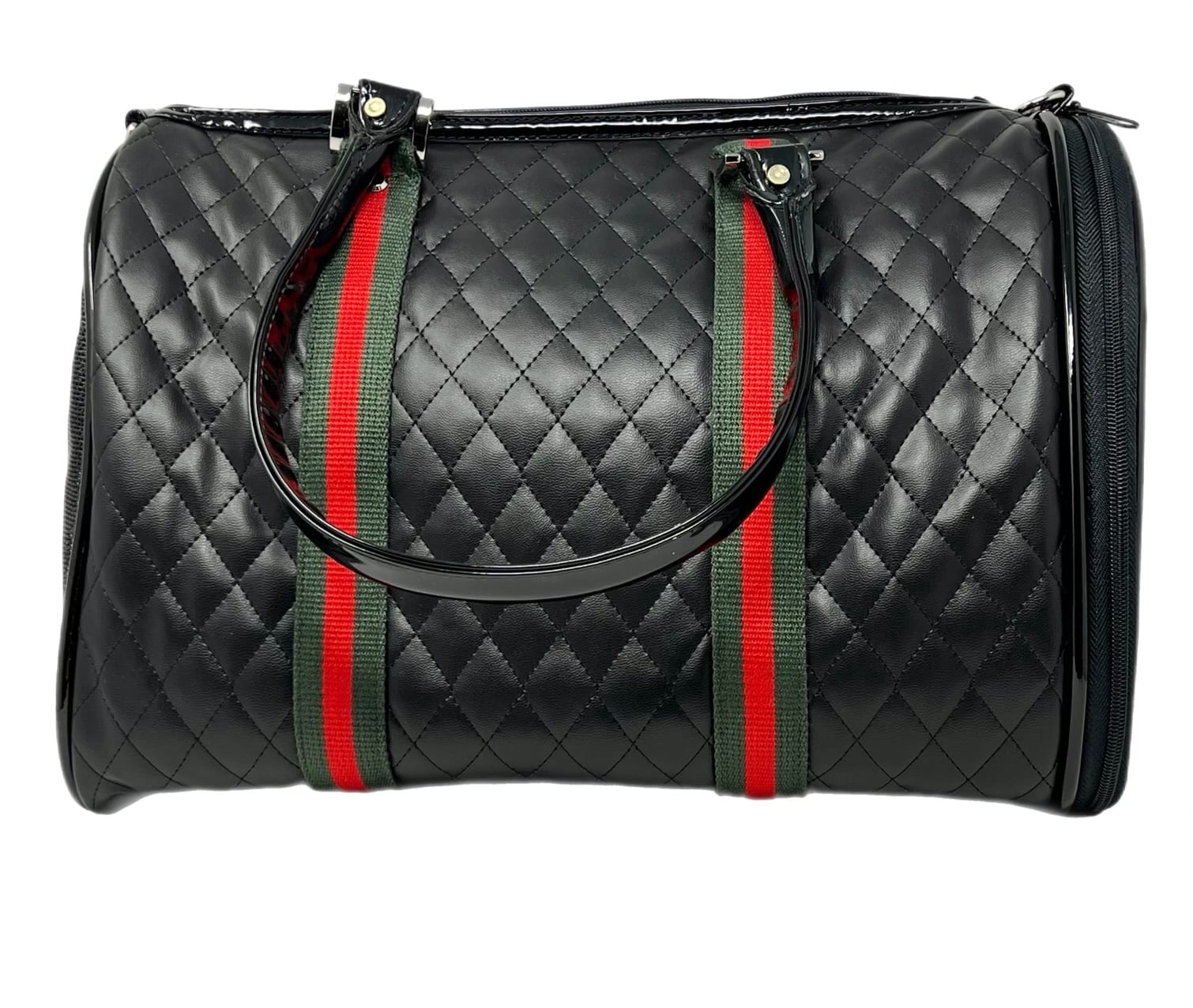 Mini JL Duffel Quilted Black Dog Carrier with Designer Stripes image 0