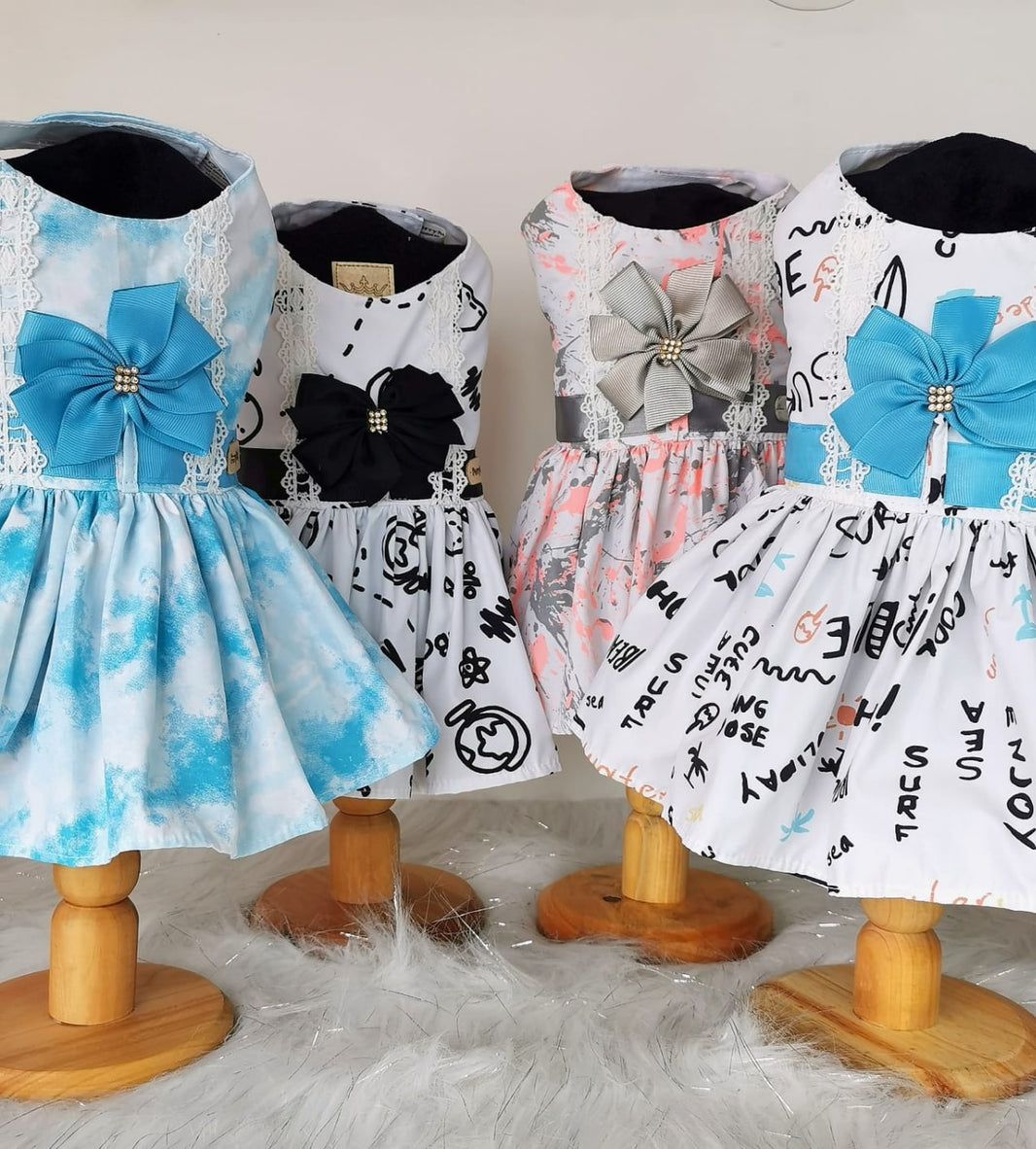 Splash Gray and Coral White Dog Dress image 1