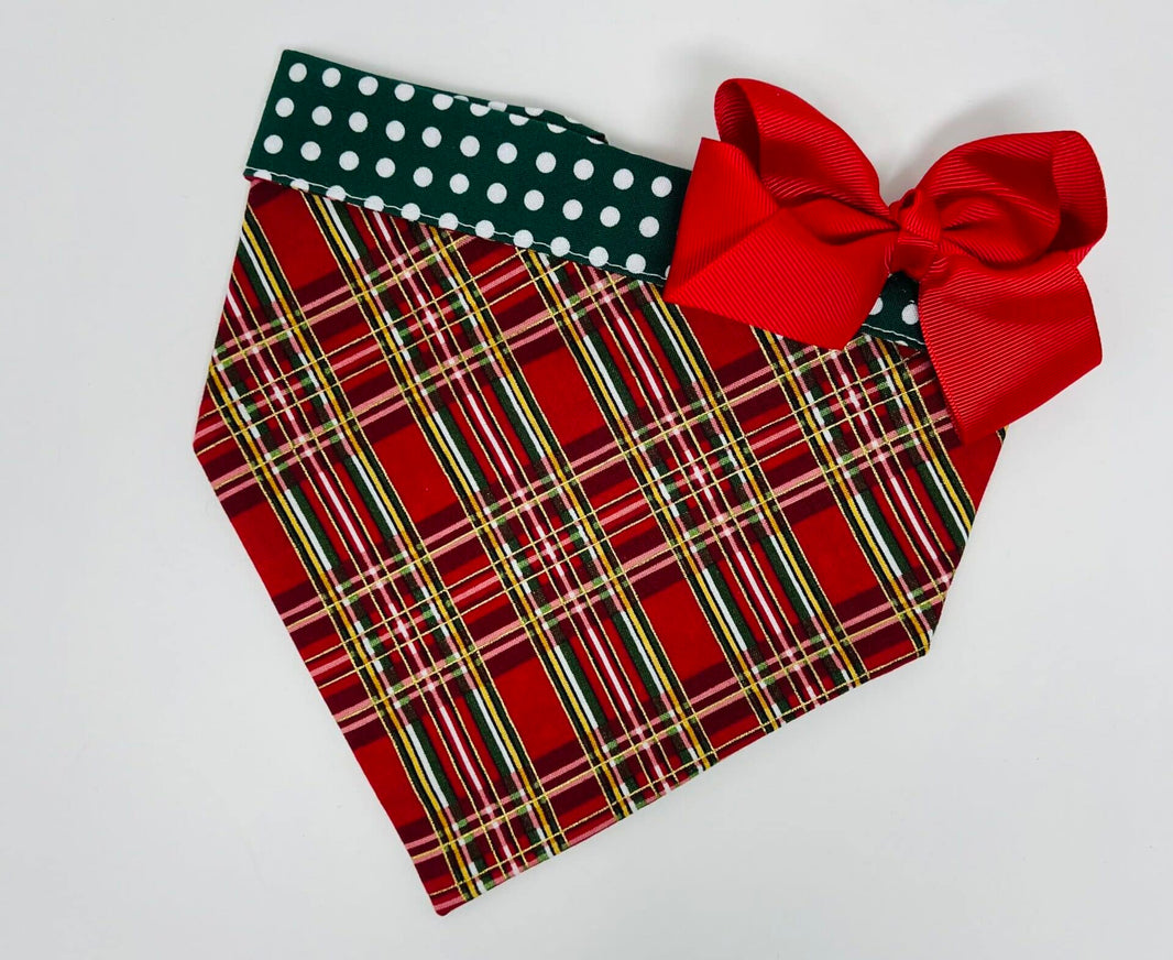 Polka Dot Traditional Plaid Dog Bandana with Bow image 0