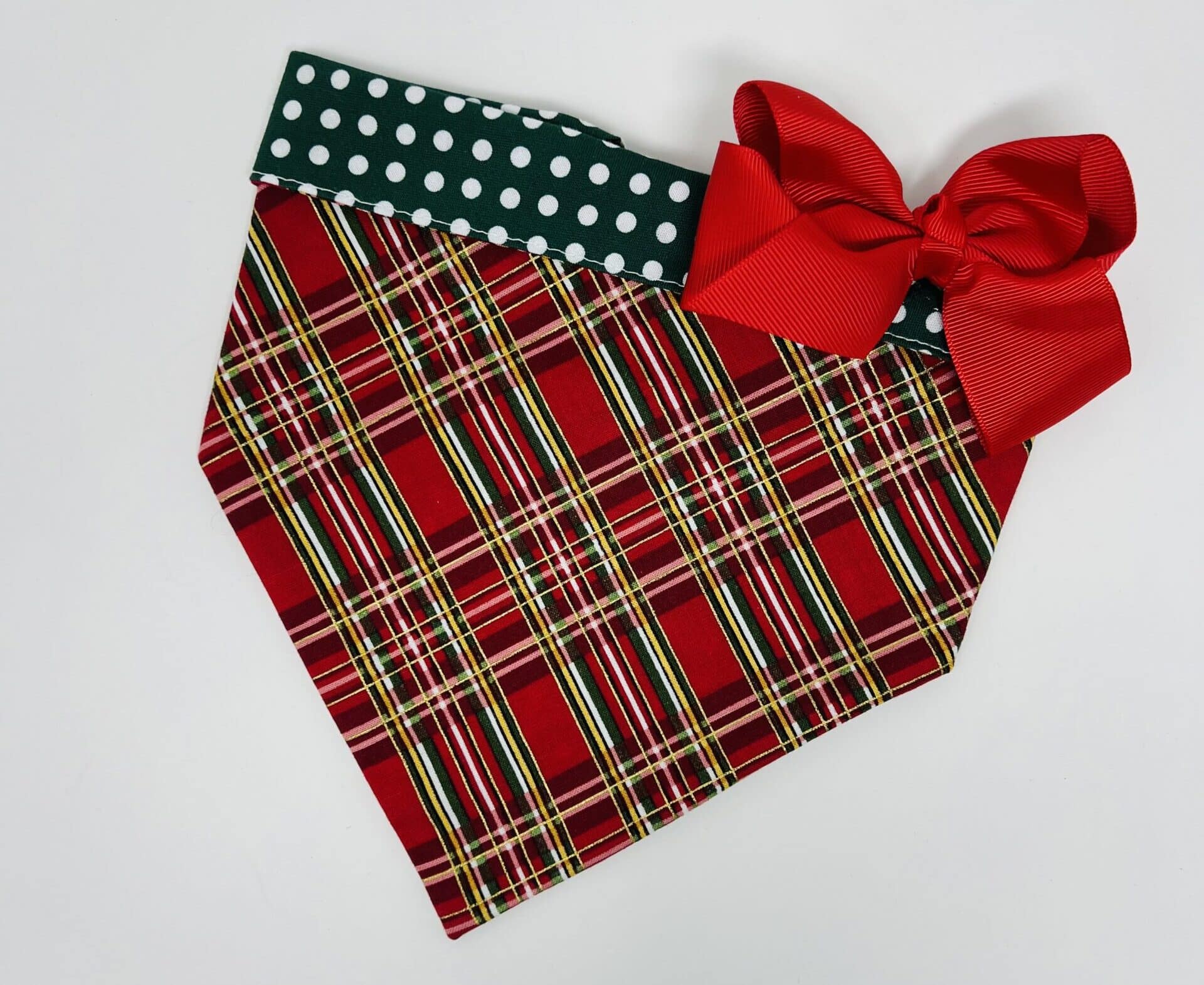 Polka Dot Traditional Plaid Dog Bandana with Bow image 0