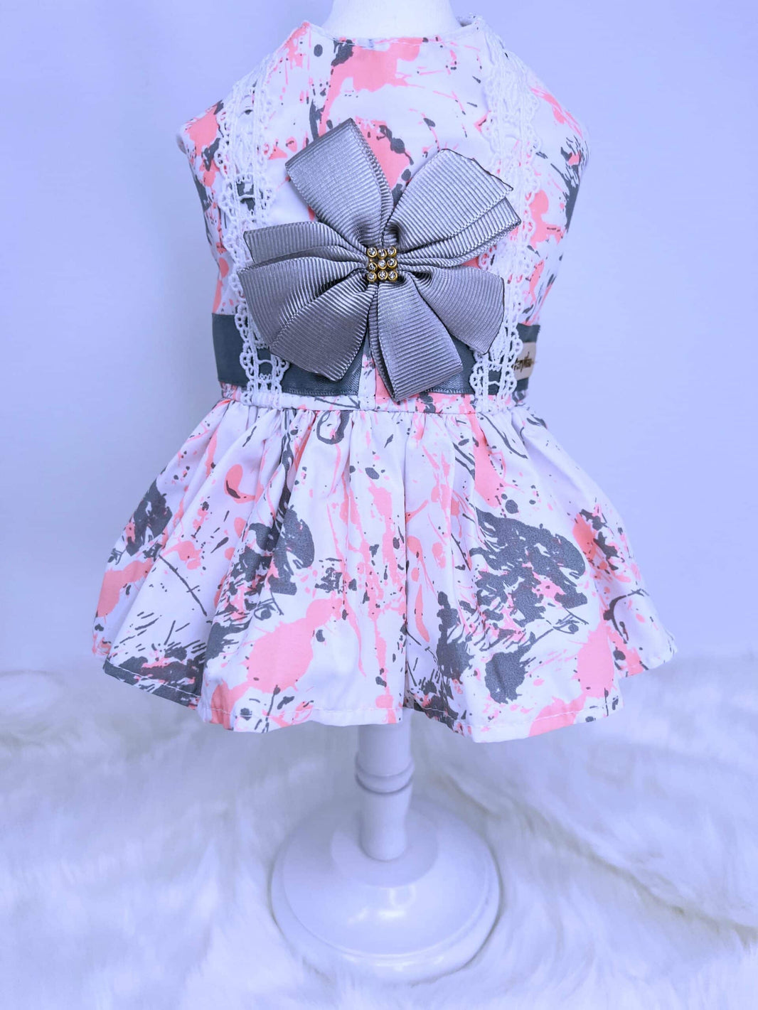 Splash Gray and Coral White Dog Dress image 0