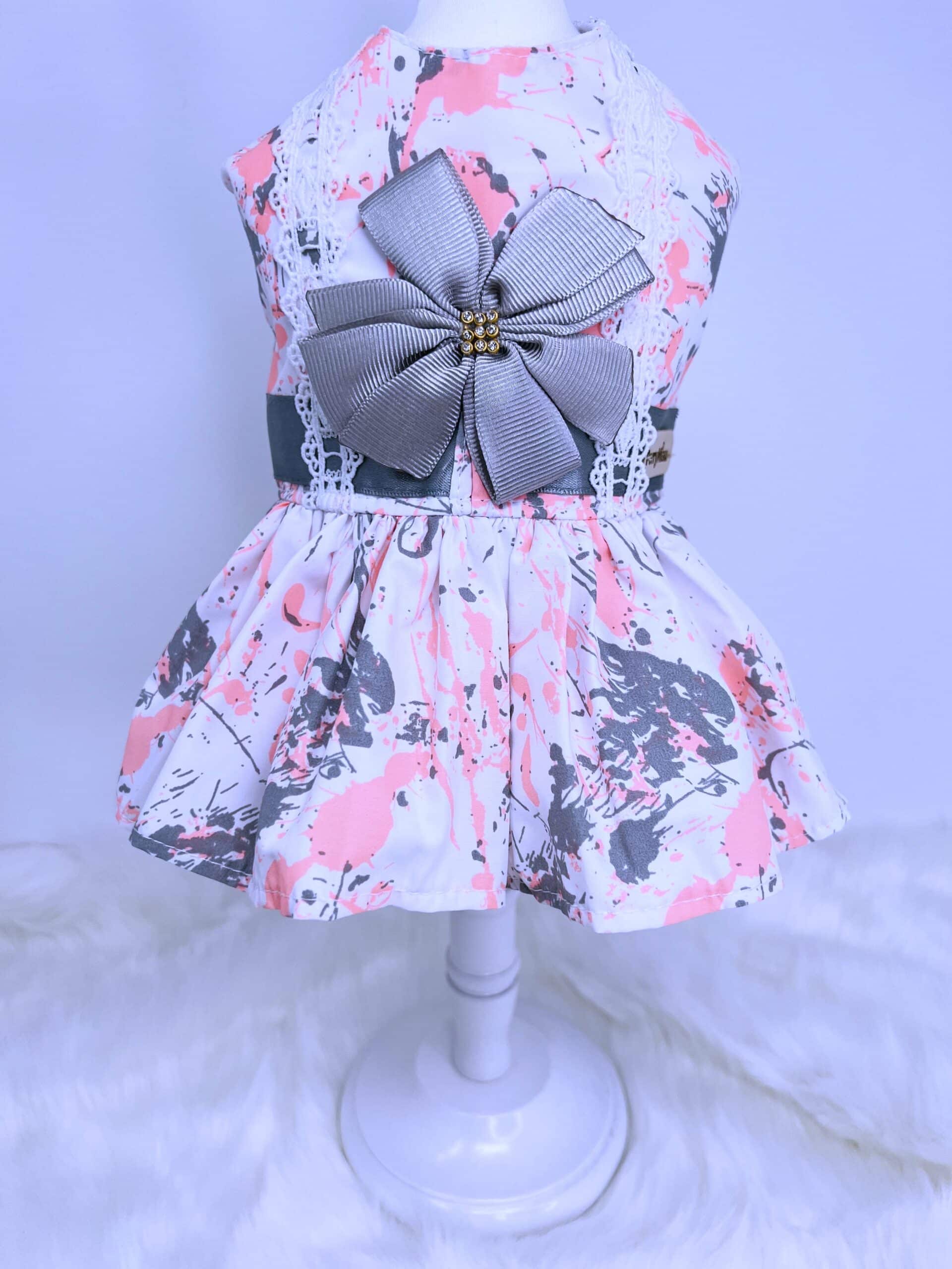 Splash Gray and Coral White Dog Dress image 0