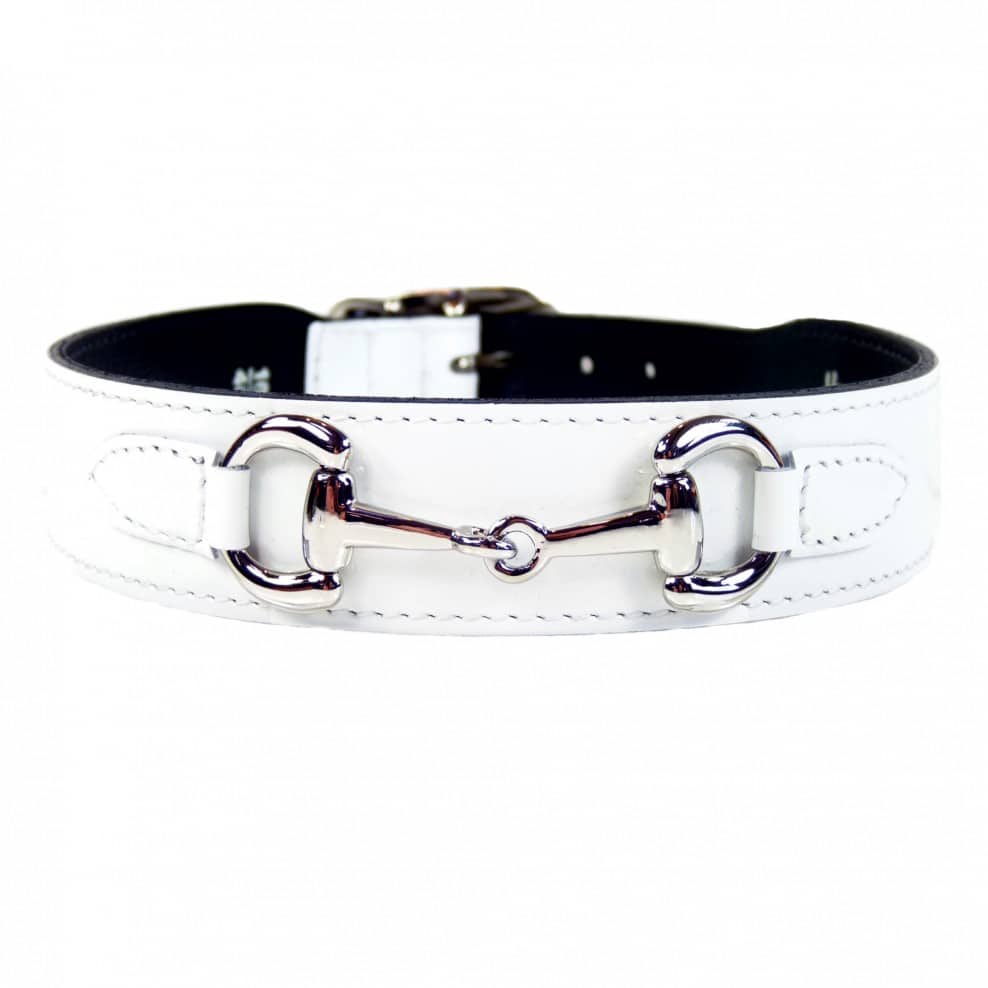 Belmont Dog Collar in White Patent & Nickel image 0