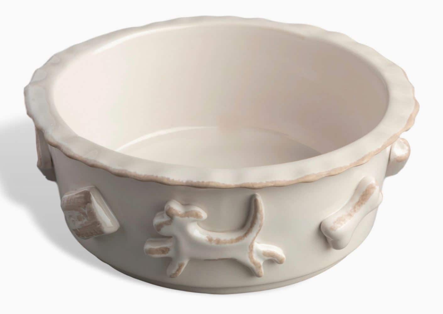 Ceramic Dog Food and Water Bowl - French White image 0