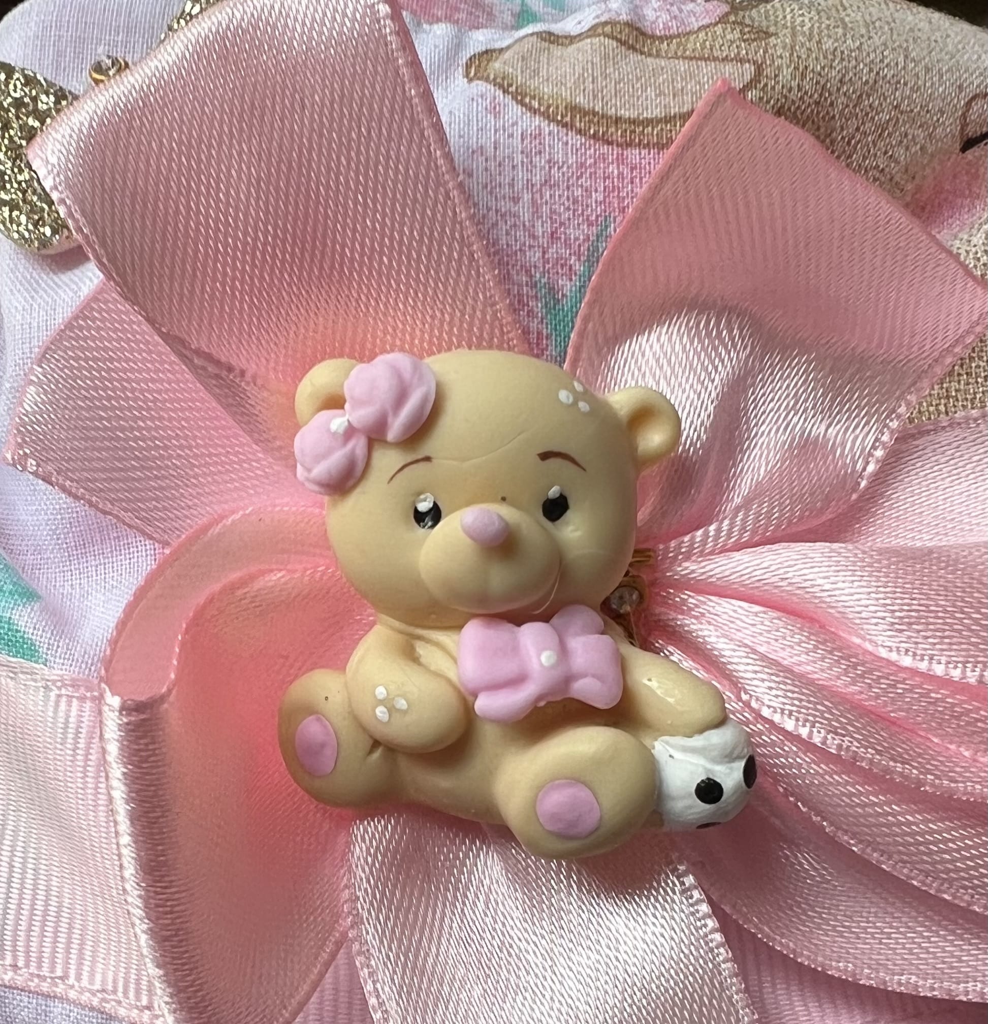 Sweet Bunnies and Pink Dots Dog Dress with Bear Brooch - X-Small image