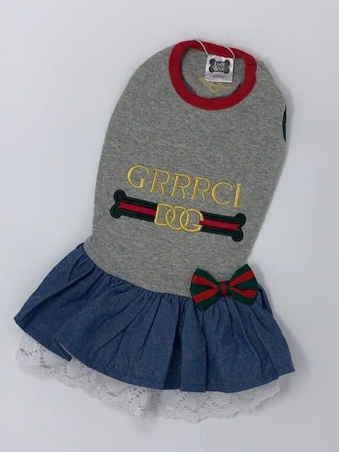 GRRRCI Light Gray Denim Lace Dog Dress image 1