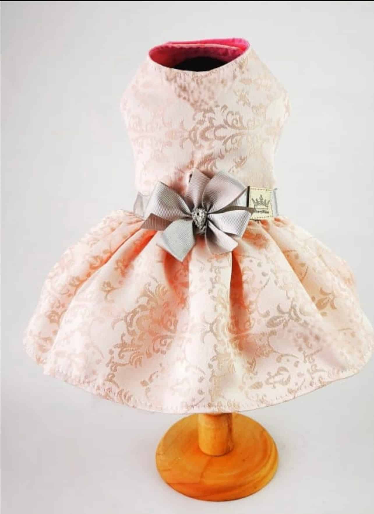 Princesa Dog Dress Pink with Taupe Ribbon Bow image 0