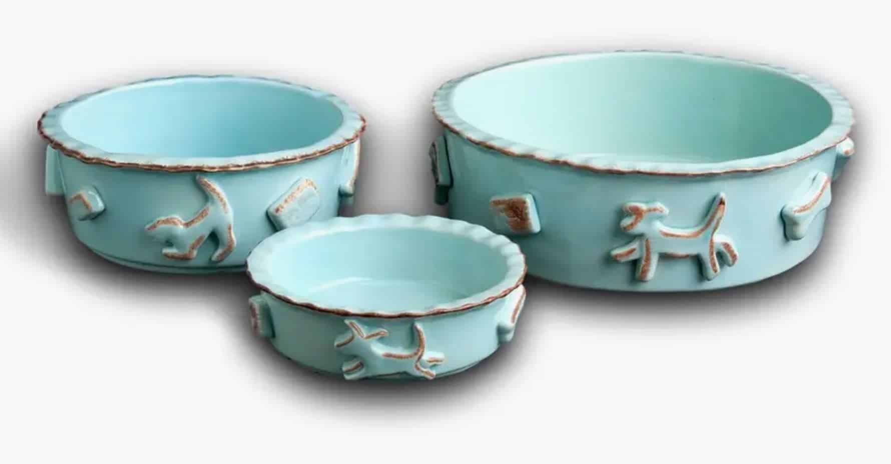 Ceramic Dog Food and Water Bowl - Baby Blue image 1