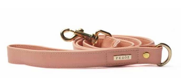 Feroz Leather Dog Leash - Coral Collection - Dusty Rose, Large image