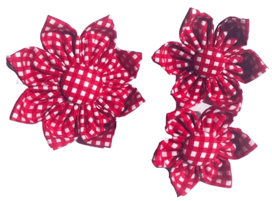 Red Gingham Flower for Dog Collar image 0