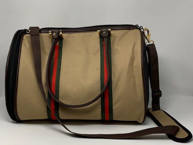 Khaki Dog Bag with Designer Stripe